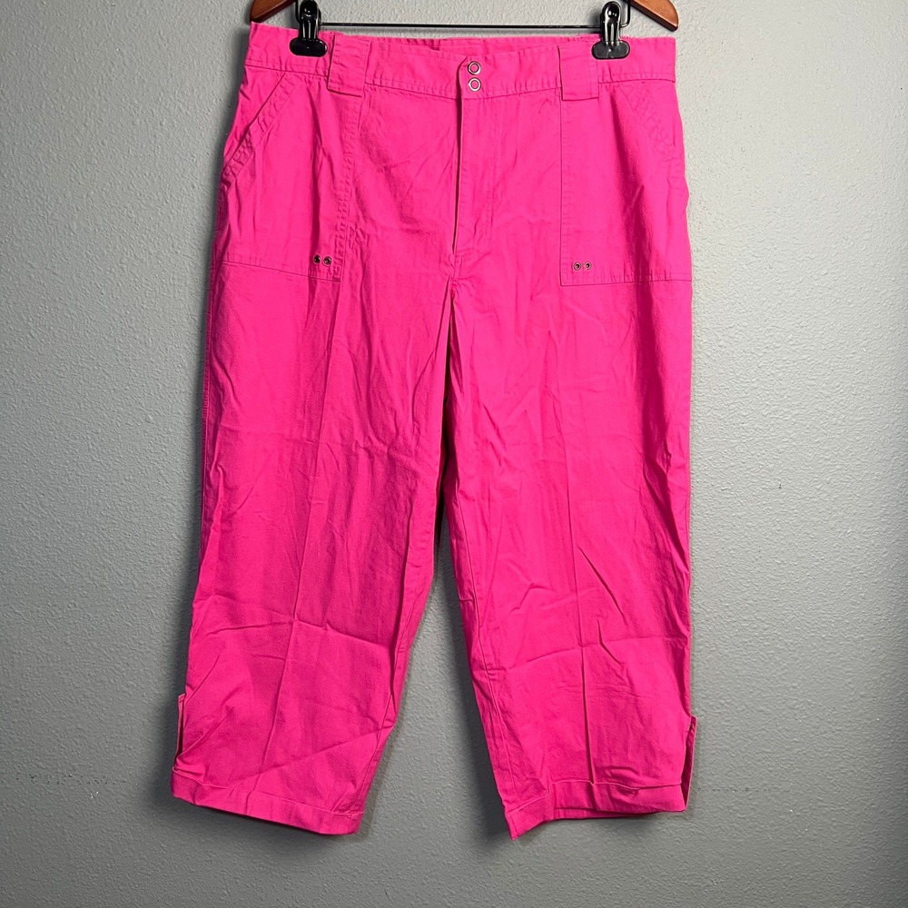Sag Harbor Sport Woman Pink Capri Pants Plus Size 16W Roll Tab Hem Cotton Blend